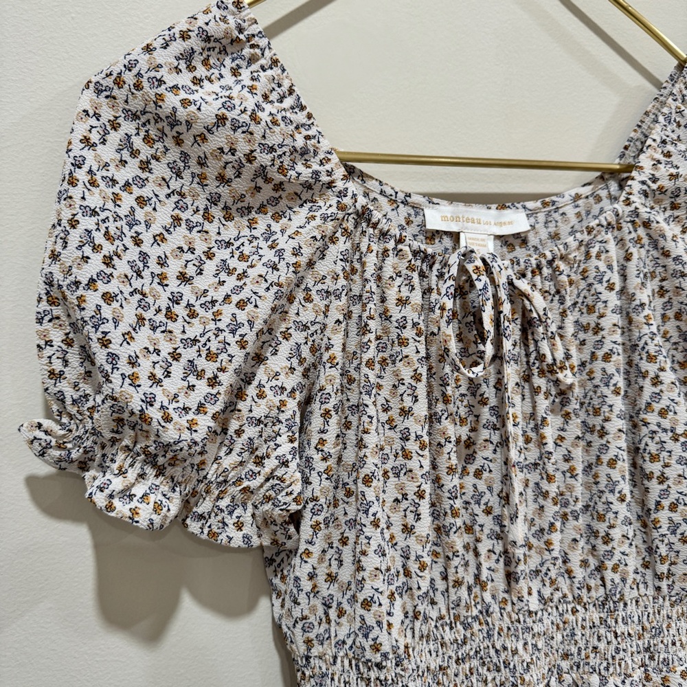 Monteau Floral Feminine Puff Sleeve Dress Size S Cottagecore Milkmaid Peasant - Picture 3 of 10